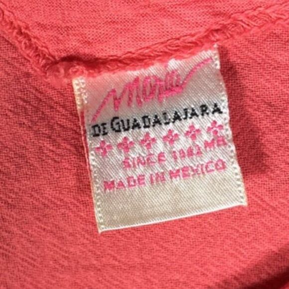 Maria De Guadalajara Top XL Coral Red Gauze Cold Shoulder Handkerchief Lagenlook - Picture 6 of 14